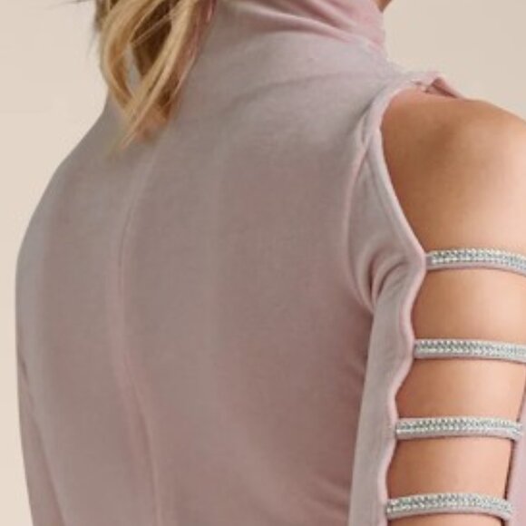 Rhinestone Strapply Sleeve Velvet Ruching Dress NWT - Picture 6 of 8